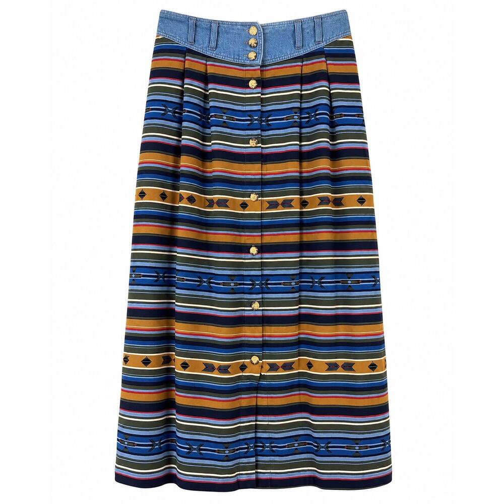 Vintage New-Look NL Southwestern Maxi Skirt Small Western Boho Denim Waist Rayon